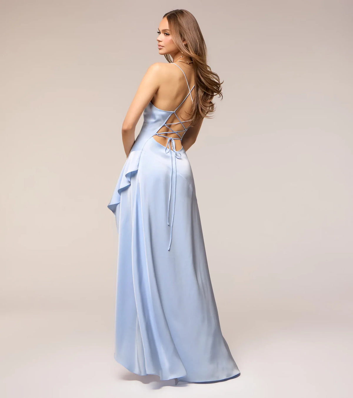 Sky Blue Spaghetti Strap Lace Lace-Up Back High Slit Floor-Length Wedding Dress - Yihuiw by Yihuiw