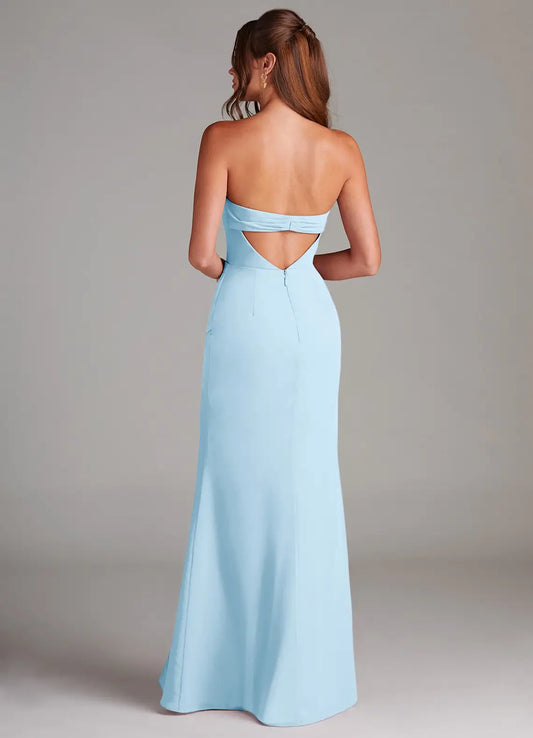 Sky Blue Mermaid Strapless Satin High Slit Floor-Length Wedding Dress - Yihuiw by Yihuiw