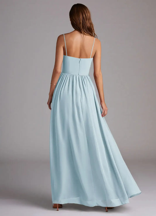 A-Line Spaghetti Strap High Slit Floor-Length Wedding Dress - Yihuiw by Yihuiw