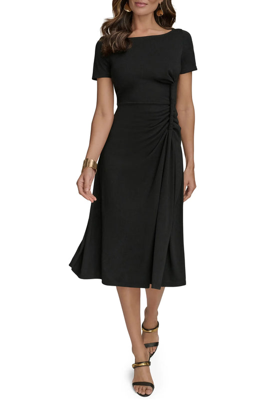Sleek A-Line Scoop Neck Short Sleeve Solid Back Midi Hot Sale Prom Dress by YiHuiw