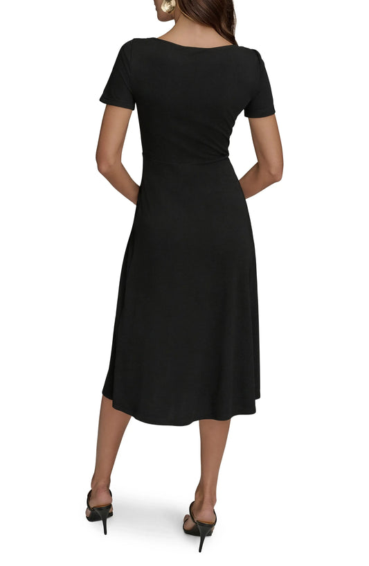 Sleek A-Line Scoop Neck Short Sleeve Solid Back Midi Hot Sale Prom Dress by YiHuiw
