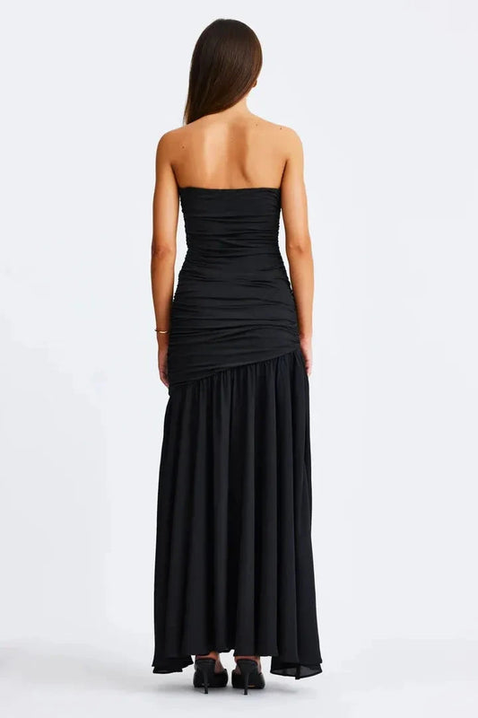 Sleek Mermaid Strapless Sleeveless Ruched Back Floor Length Prom Dress by YiHuiw