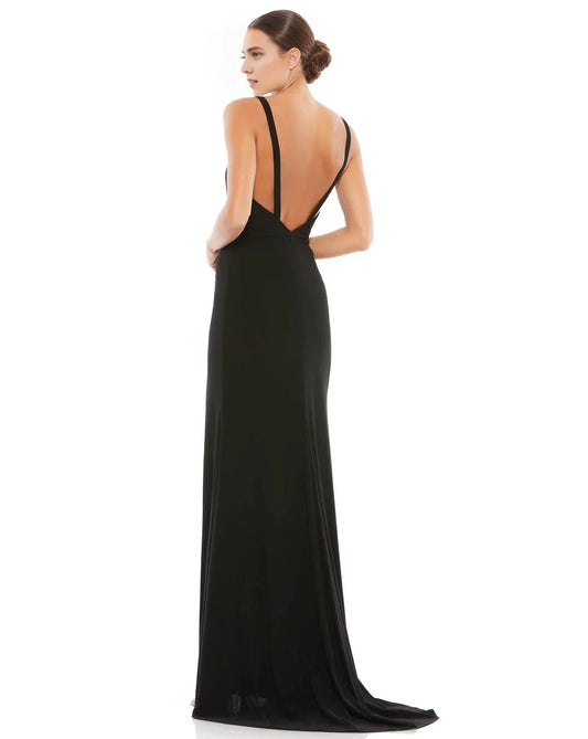 Sleek Mermaid V-Neck Spaghetti Strap Open Back Train Floor Length Prom Dress by YiHuiw