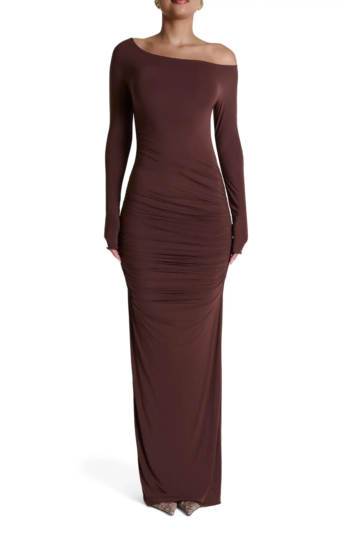 Sleek Sheath Off Shoulder Long Sleeve Ruched Back Maxi Hot Sale Evening Dress by YiHuiw