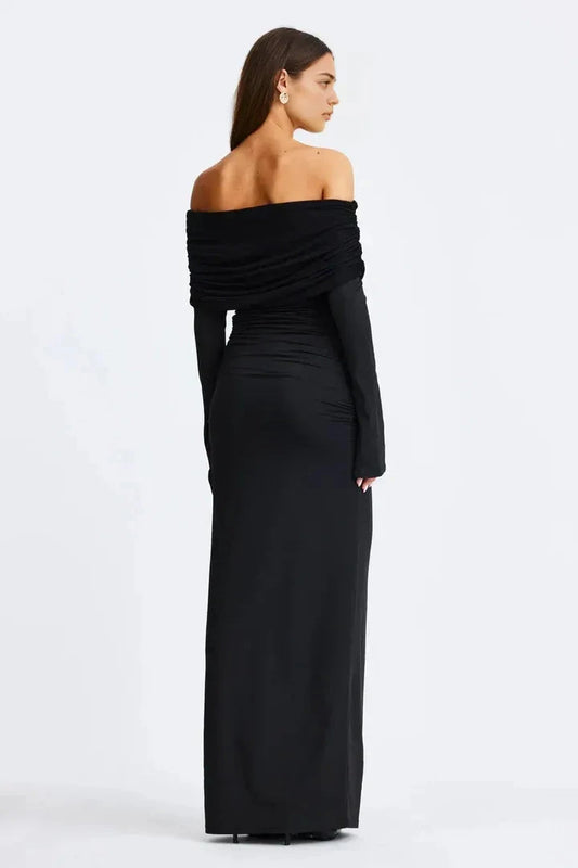 Sleek Sheath Off-the-Shoulder Long Sleeve Ruched Back Floor Length For Sale Prom Dress by YiHuiw