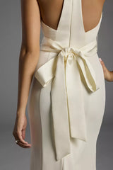 Sleek Mermaid Halter Sleeveless Cut-Out Back Train Wedding Dress