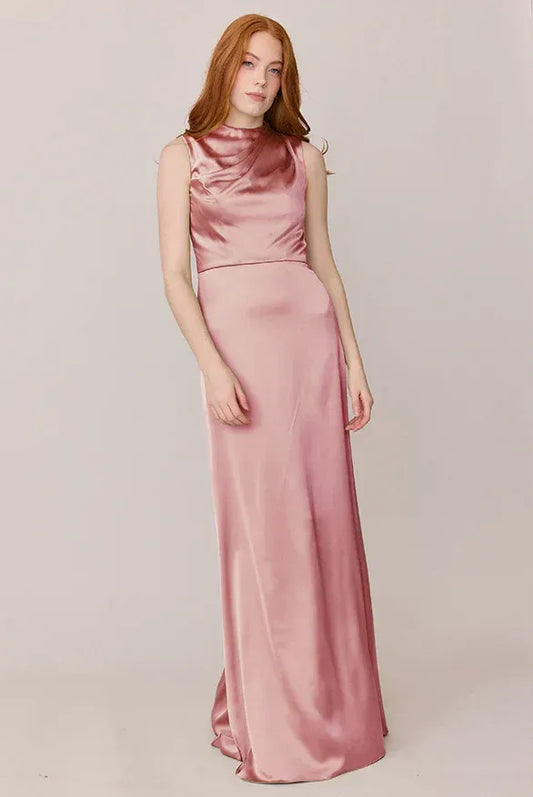 Mermaid High Neck Satin Sleeveless Ruched Wedding Dress - Yihuiw by Yihuiw