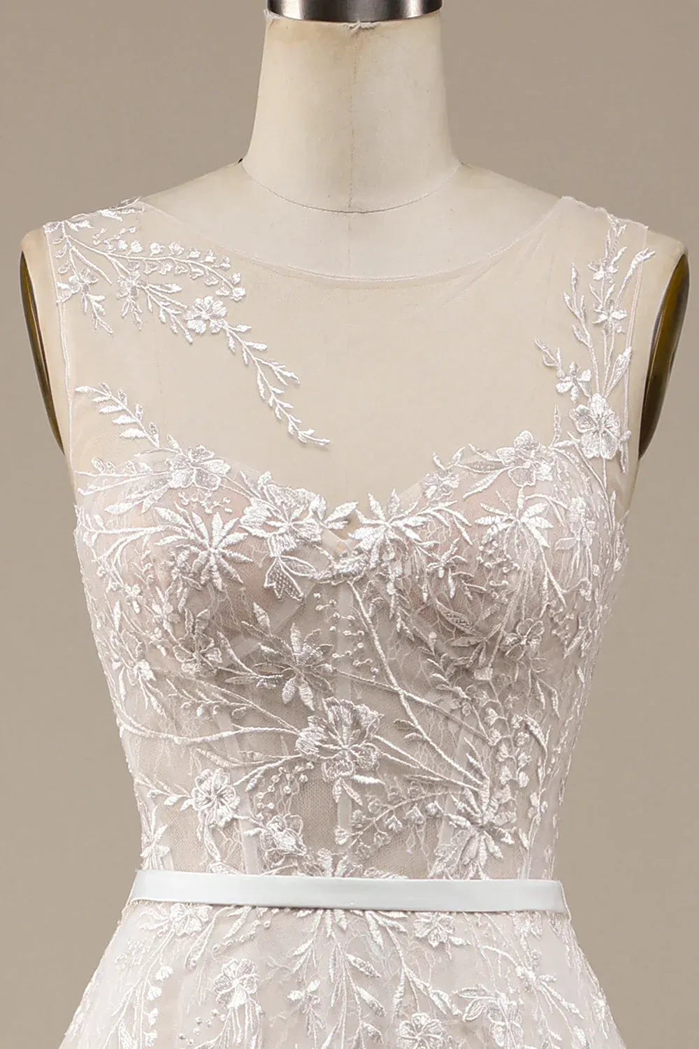 A-Line Illusion Tulle Sleeveless Train Wedding Dress - Yihuiw by Yihuiw