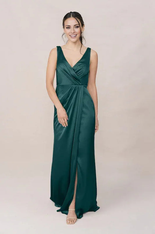 Mermaid V-Neck Satin Sleeveless High Slit Wedding Dress - Yihuiw by Yihuiw