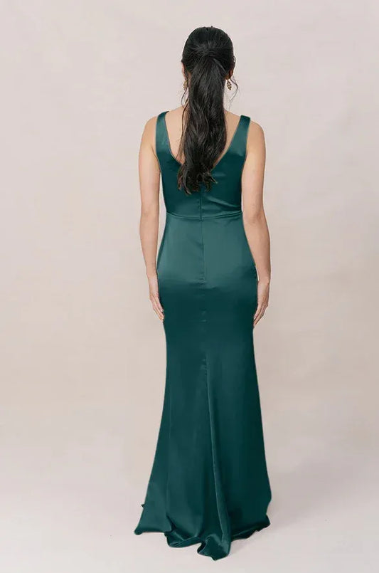 Mermaid V-Neck Satin Sleeveless High Slit Wedding Dress - Yihuiw by Yihuiw