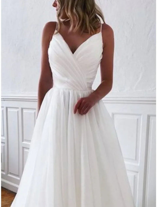 A-Line Spaghetti Strap Chiffon Train Wedding Dress - Yihuiw by Yihuiw