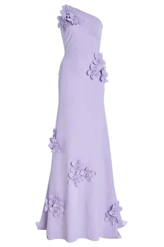 Solid 3D Flower Skew Collar Maxi Dress simple gentle atmospheric and unique desi Bring summer colors to enhance whiteness by YiHuiw