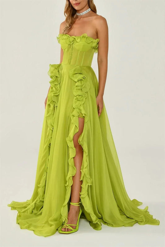 Solid Frill Sweetheart Neck Sleeveless Maxi Dress simple gentle atmospheric and unique desi Bring summer colors to enhance whiteness by YiHuiw