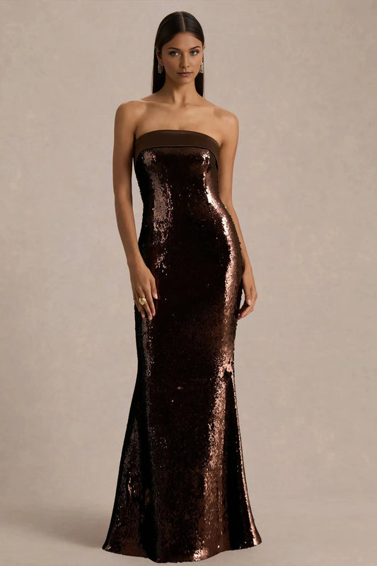 Sophisticated Mermaid Strapless Sleeveless Back Zipper Sequin Floor Length Prom Dress by YiHuiw