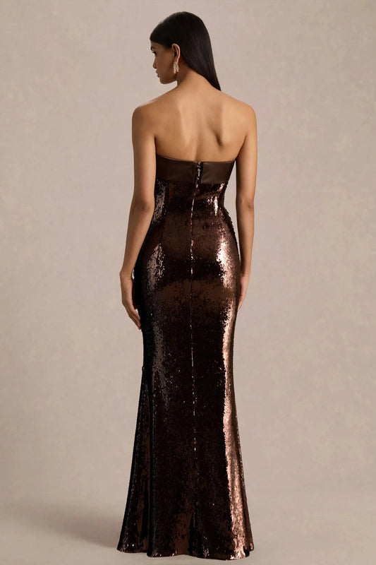 Sophisticated Mermaid Strapless Sleeveless Back Zipper Sequin Floor Length Prom Dress by YiHuiw