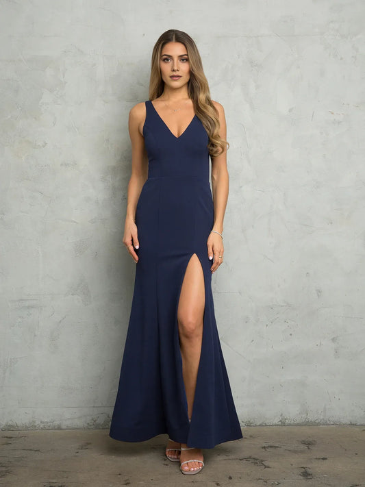 Sophisticated Mermaid V Neck Sleeveless V Back Floor Length Prom Dress