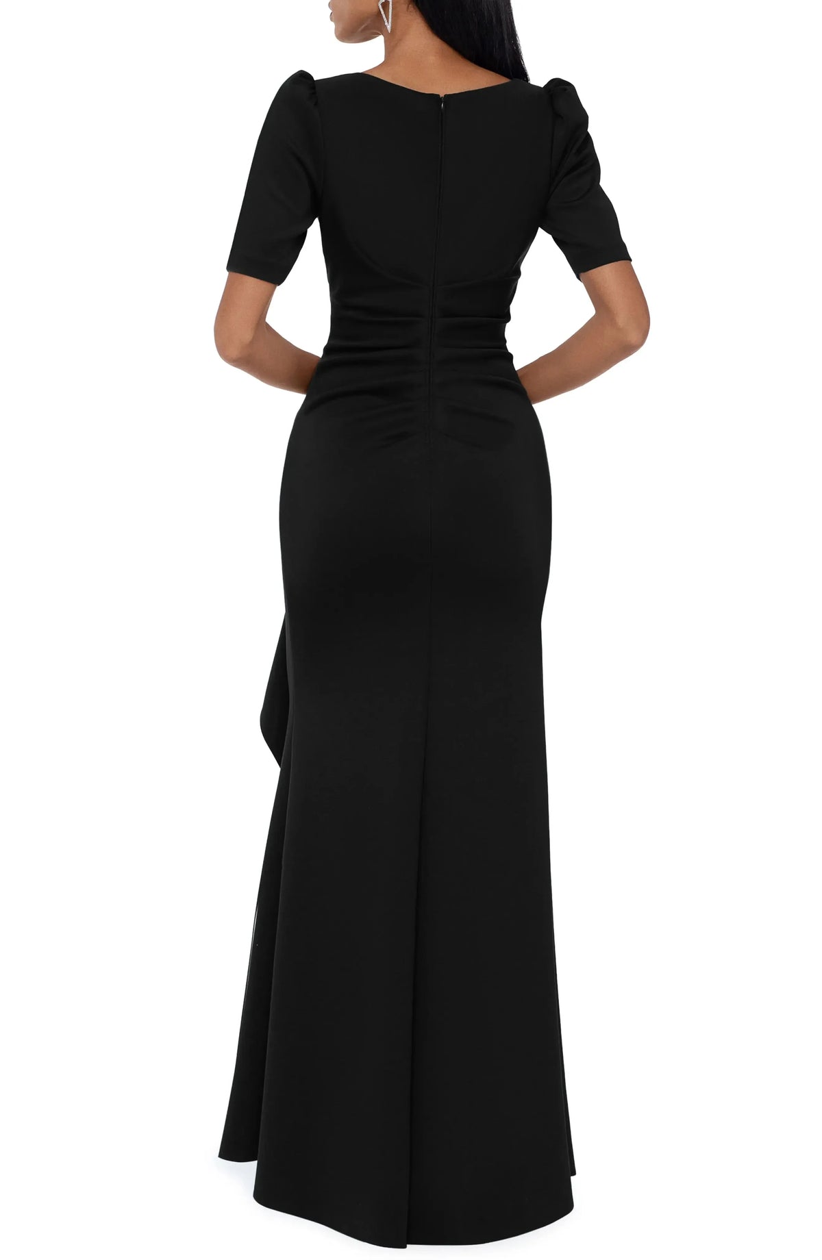 Sophisticated Trumpet Crew Neck Puff Sleeve Ruched Back Maxi For Adults Evening Dress by YiHuiw