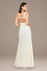 Sophisticated Mermaid Spaghetti-Strap V-Neck Beaded Cut-Out Back Floor-Length Wedding Dress