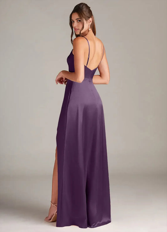 Mermaid Spaghetti Strap Satin High Slit Wedding Dress - Yihuiw by Yihuiw