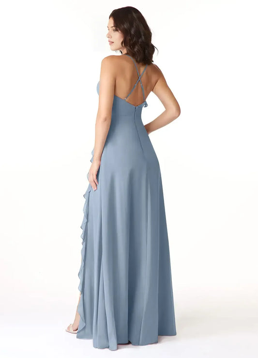 A-Line V-Neck Chiffon High Slit Wedding Dress - Yihuiw by Yihuiw
