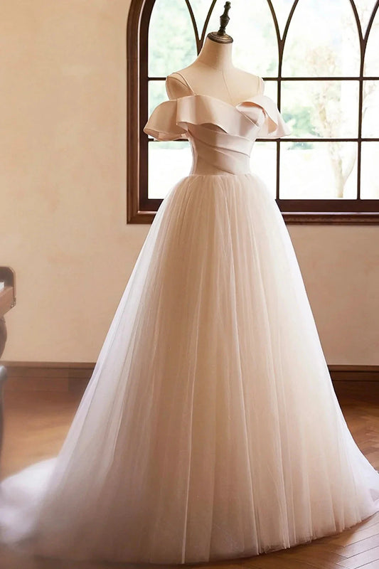 Spaghetti Straps Floor Length Prom Dresses A-Line Sleeveless Backless Evening Party Dress simple gentle atmospheric and unique desi Bring summer by YiHuiw