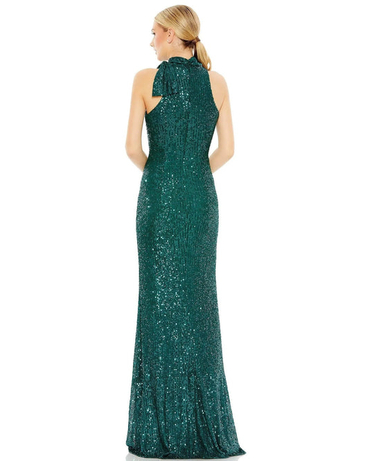 Sparkling Mermaid Deep V Spaghetti Strap Open Back Train Length Prom Dress by YiHuiw