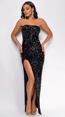 Sparkling Mermaid Off the Shoulder Neck Strapless Open-Back High-Slit Floor-Length Evening Dress
