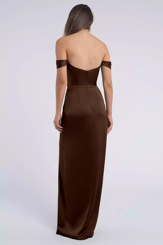 Sparkling and luxurious satin shoulder sleeves, elegant drape, tight fitting corset, slim fit skirt, hollow slit, Bridesmaid Dresses