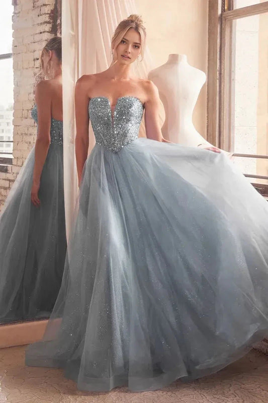 Sparkly Ball-Gown Sweetheart Strapless Lace Up Back Floor Length Prom Dress by YiHuiw