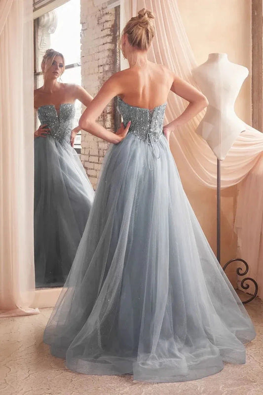 Sparkly Ball-Gown Sweetheart Strapless Lace Up Back Floor Length Prom Dress by YiHuiw