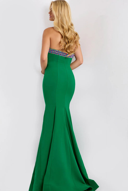 Sparkly Beaded Strapless Evening Dress with Mermaid Silhouette and Flared Train
