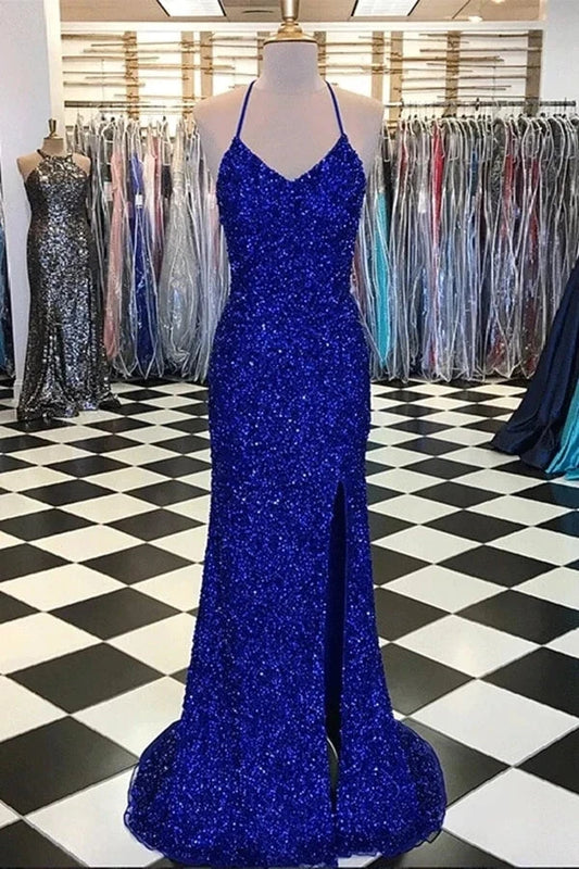Sparkly Sheath Royal Blue Prom Dresses Evening Dresses with Slit simple gentle atmospheric and unique desi Bring summer colors to enhance whiteness by YiHuiw