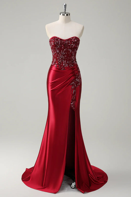 Red Mermaid Strapless Sweetheart Closed-Back Floor-Length Evening Dress
