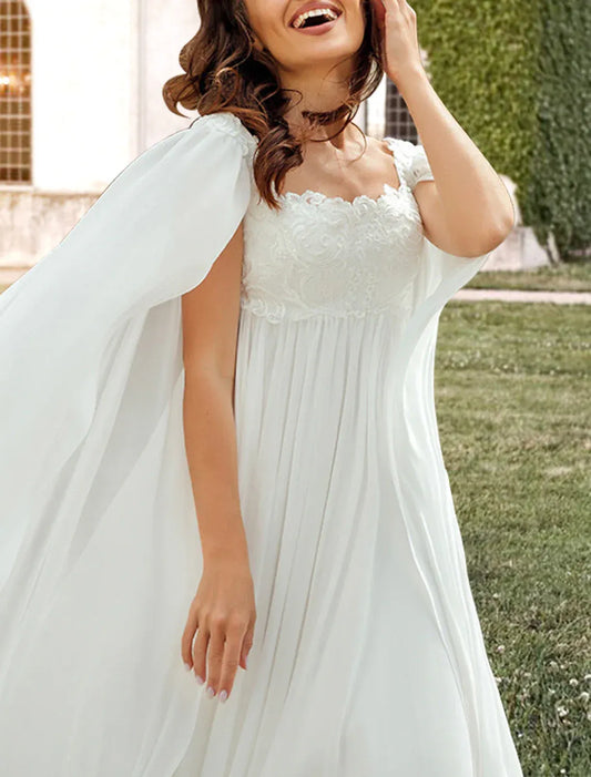 Empire Waist Square Neck Chiffon Wedding Dress - Yihuiw by Yihuiw
