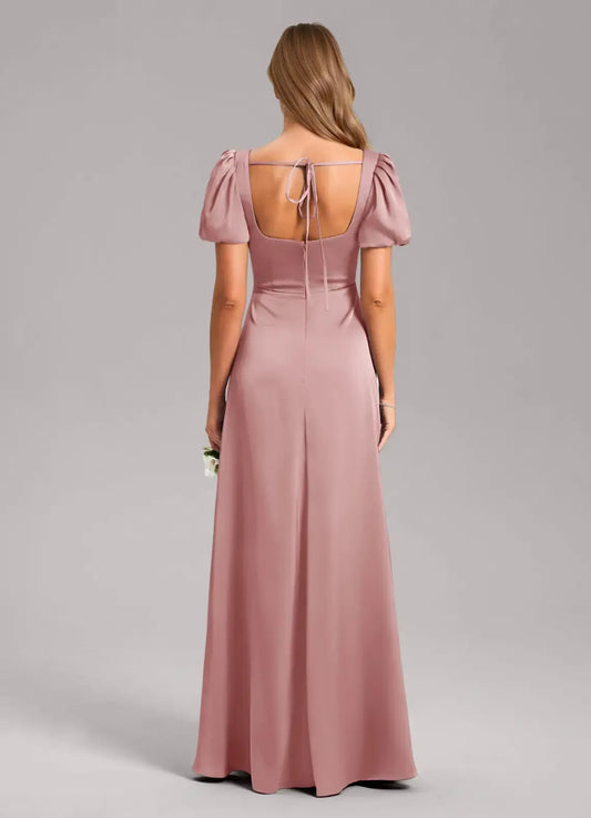 Square Neck Satin Short Sleeve High Slit Mini Wedding Dress - Yihuiw by Yihuiw