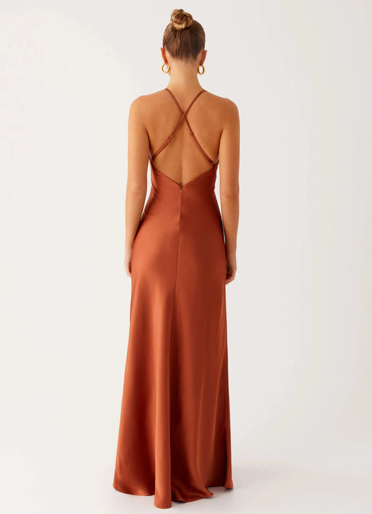 Statement-Making A-Line Satin Halter Neck Sleeveless Keyhole Cross-Back Floor-Length Prom Dress by YiHuiw
