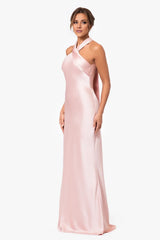Statement-Making Mermaid Halter Neck Sleeveless Drape-Back Floor-Length Prom Dress