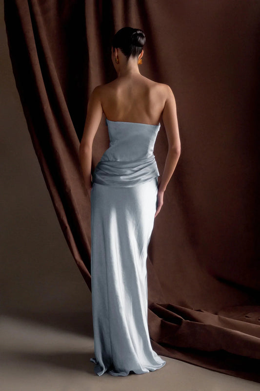 Statement-Making Off the Shoulder Neck Satin Sleeveless Strapless Ruched Mermaid Floor-Length Evening Dress by YiHuiw