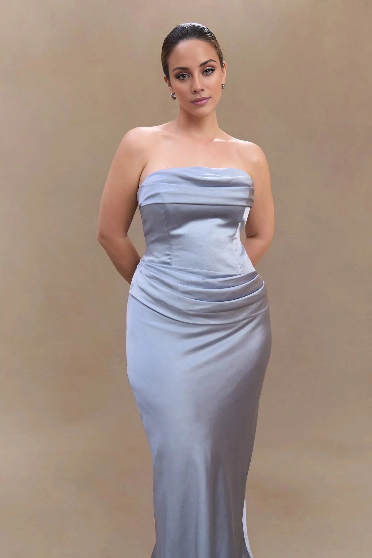 Statement-Making Off the Shoulder Neck Satin Sleeveless Strapless Ruched Mermaid Floor-Length Evening Dress by YiHuiw