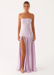 Statement-Making Off the Shoulder Neck Sleeveless Strapless Ruffled Side-Slit Floor-Length Prom Dress