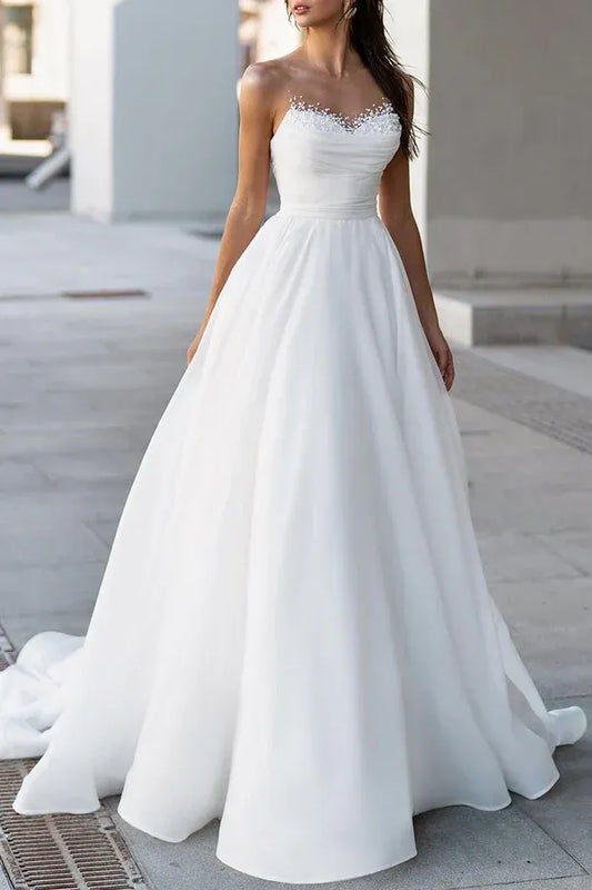 A-Line Sweetheart Chiffon Beaded Wedding Dress - Yihuiw by Yihuiw