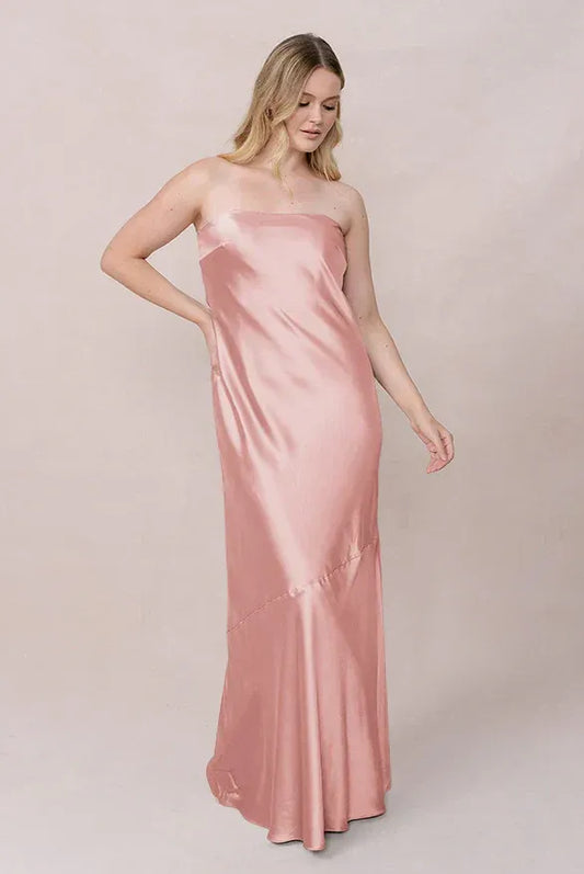 Mermaid Strapless Satin Button Back Wedding Dress - Yihuiw by Yihuiw
