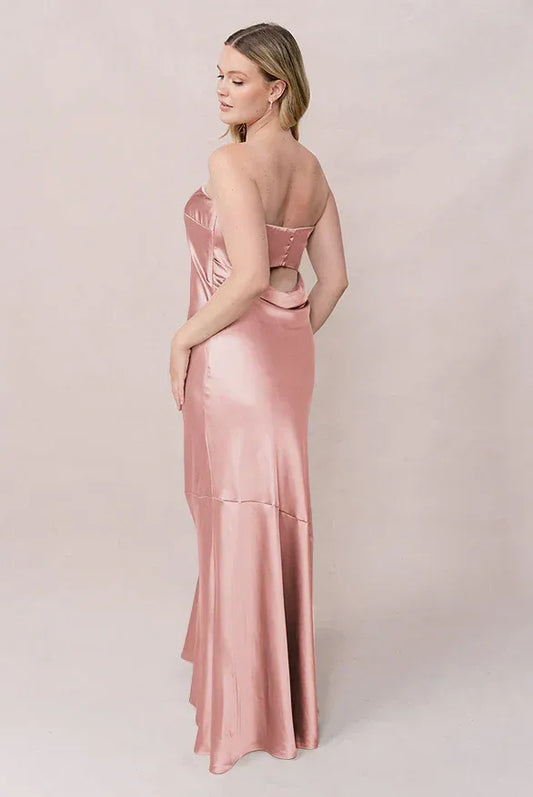 Mermaid Strapless Satin Button Back Wedding Dress - Yihuiw by Yihuiw