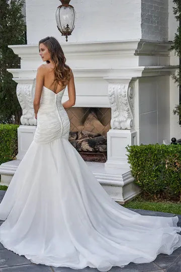 Mermaid Sweetheart Chiffon Button Back Ruched Wedding Dress - Yihuiw by Yihuiw