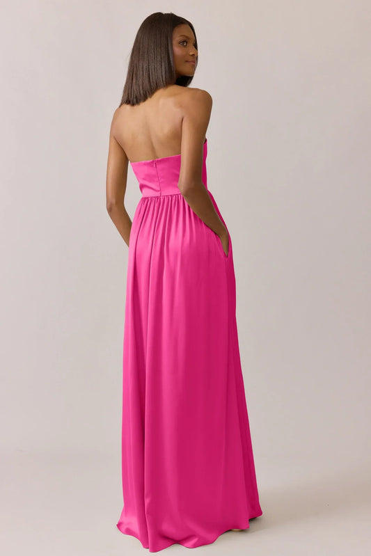 A-Line Strapless Satin Wedding Dress - Yihuiw by Yihuiw