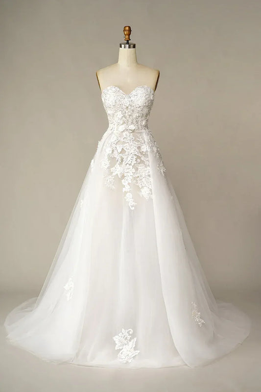 A-Line Sweetheart Tulle Train Wedding Dress - Yihuiw by Yihuiw