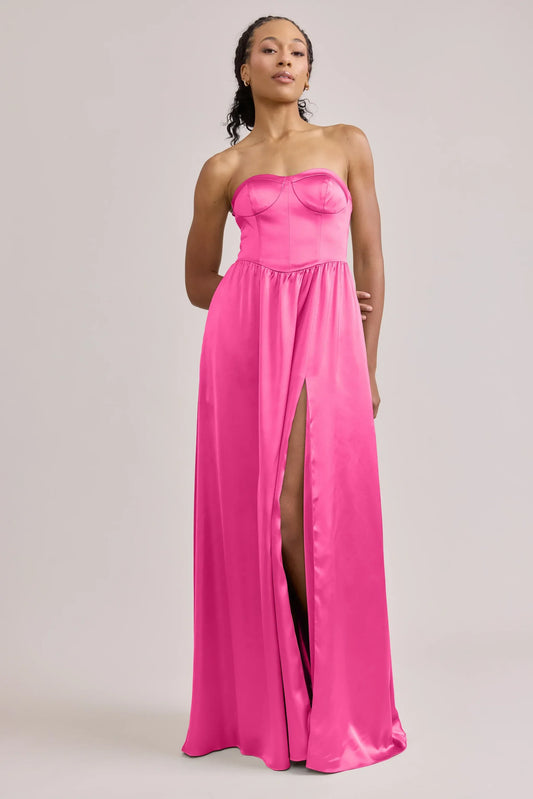A-Line Sweetheart Satin Lace-Up Back High Slit Wedding Dress - Yihuiw by Yihuiw