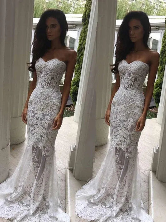 Mermaid Sweetheart Lace Train Wedding Dress - Yihuiw by Yihuiw