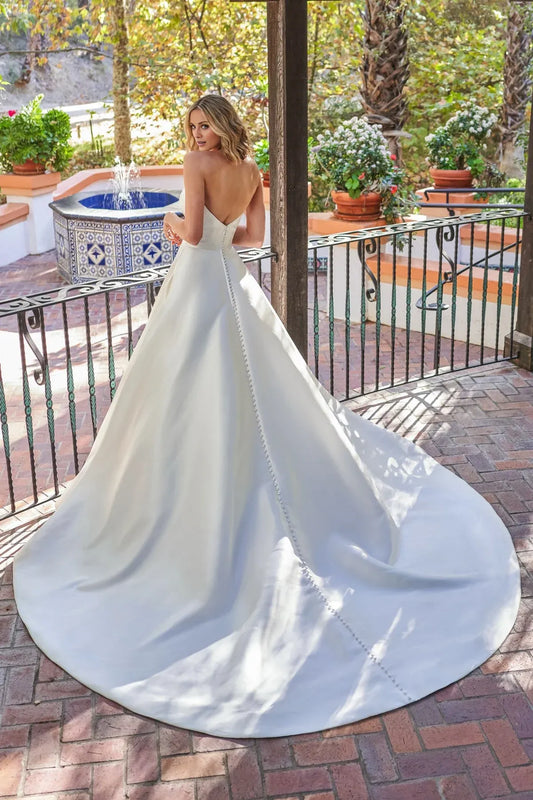 Sweetheart Satin Button Back Wedding Dress - Yihuiw by Yihuiw