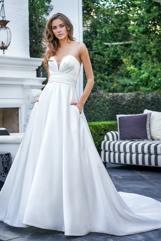 Sweetheart Satin Button Back Wedding Dress - Yihuiw by Yihuiw